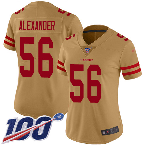 San Francisco 49ers Limited Gold Women Kwon Alexander NFL Jersey #56 100th Season Vapor Untouchable